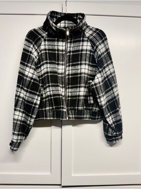 Fashion Nova Black & White Plaid Bomber Jacket